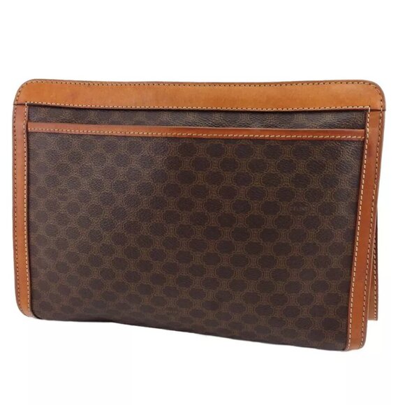 CELINE Clutch Bag Macadam Beige PVC x Leather Authentic USED T20587 - Picture 2 of 9